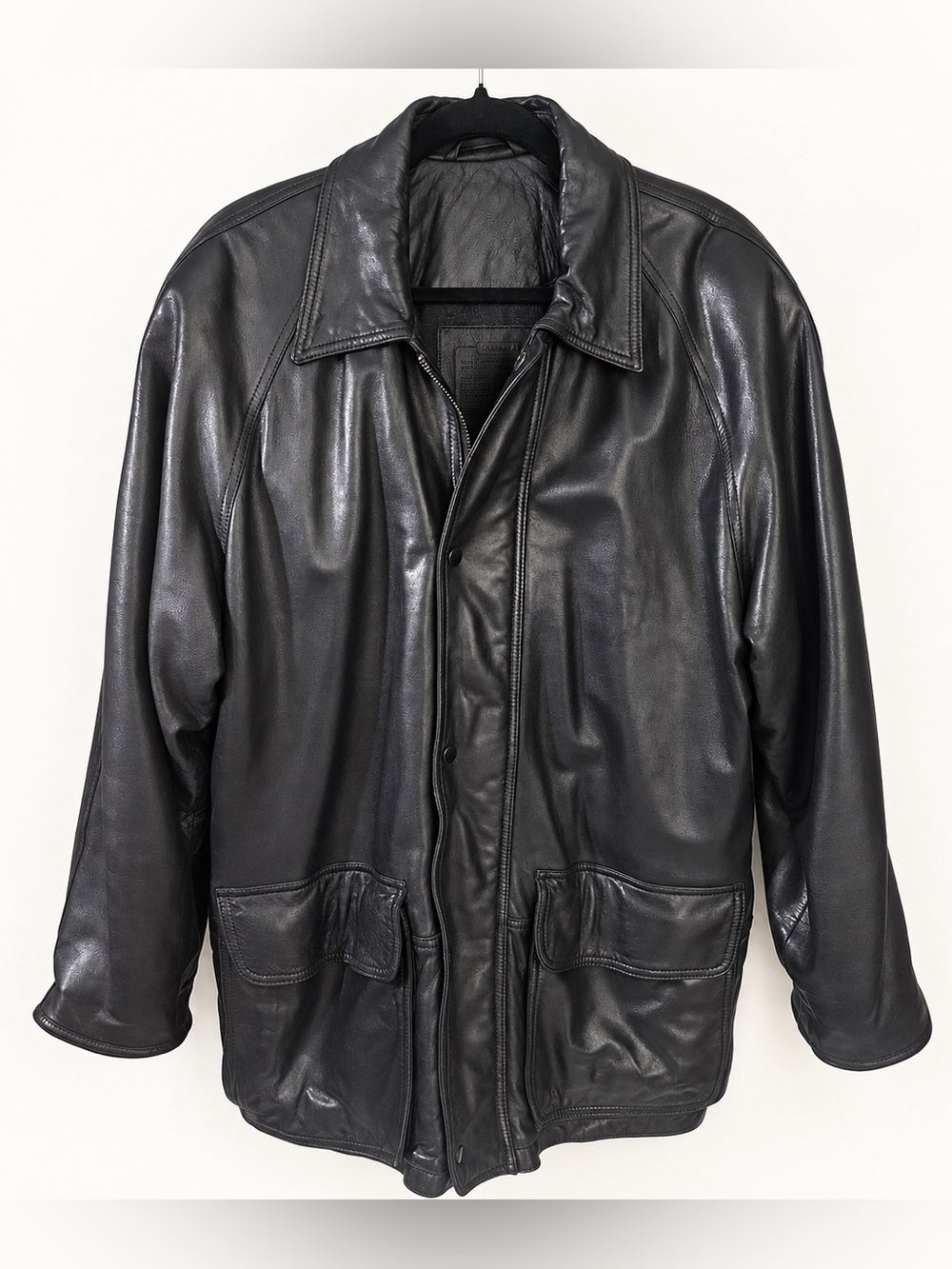 Coach Black Full Grain Leather Car Coat Jacket Men Medium Made in Portugal